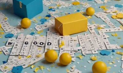 “Create a bright, engaging visual layout focused on the theme ‘Be of Good Cheer’ derived from an NYT Mini Crossword clue. Center the design around a crossword-style grid highlighting the word ‘EXULT’ in bold colors (yellow/blue) popping out from the grid. Surround it with festive, joyful graphic elements—celebratory confetti, tiny jumping figures, or sparkle accents. Use clean, modern typography for title text ‘BE OF GOOD CHEER’ above the grid. Style: infographic-meets-illustration, with high readability—great for both photorealistic rendering (Leonardo AI’s Photorealistic/DreamShaper) and crisp vector illustration (Freepik AI). Emphasize a cheerful color palette: pastel yellow, light blue, and white.”